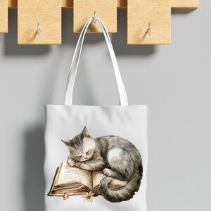 Cat with Book Tote Bag - NWT